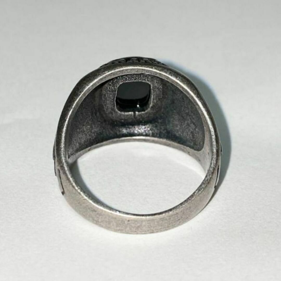 【日本製】19号　オニキス　カレッジリング☆サイドに紋章　アンティーク調指輪 メンズのアクセサリー(リング(指輪))の商品写真