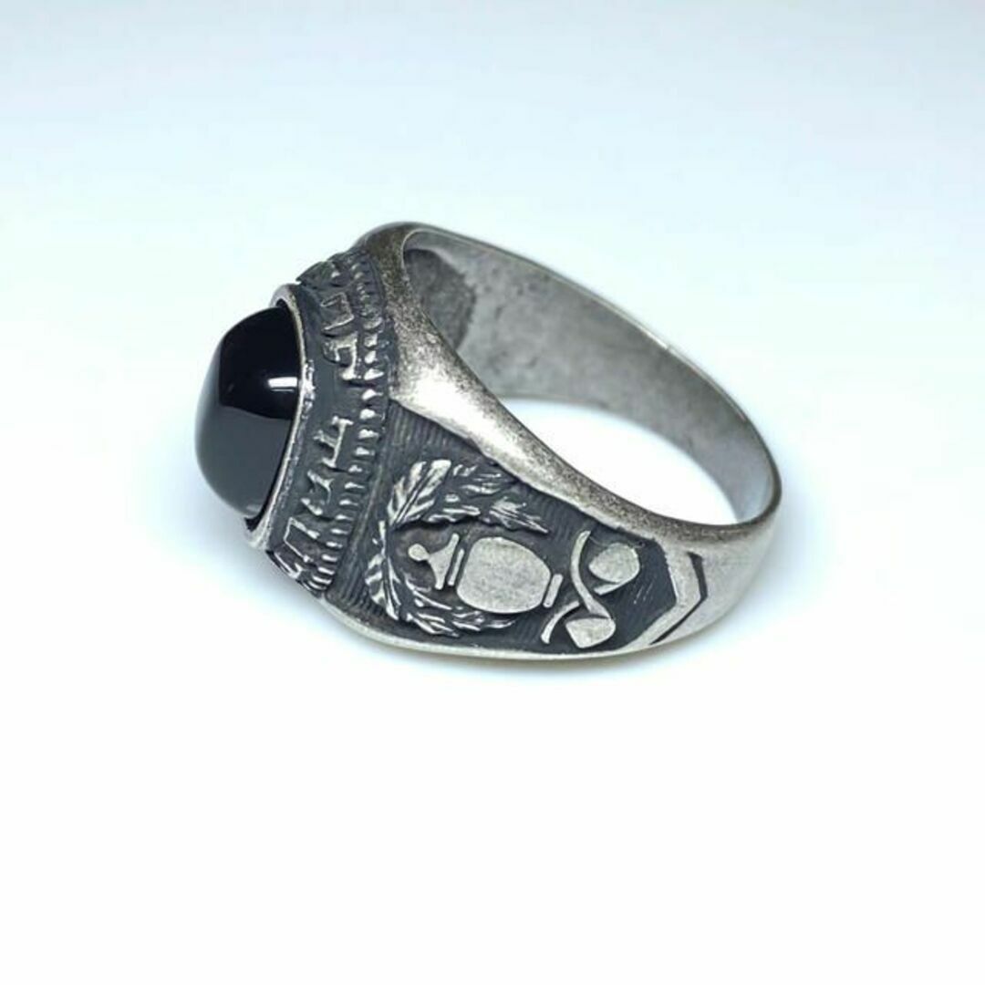 【日本製】21号　オニキス　カレッジリング☆サイドに紋章　アンティーク調指輪 メンズのアクセサリー(リング(指輪))の商品写真