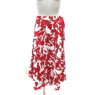 デュアルヴュー フレアスカート ロング 花柄 40 赤 レッド 白 ホワイト(ロングスカート)