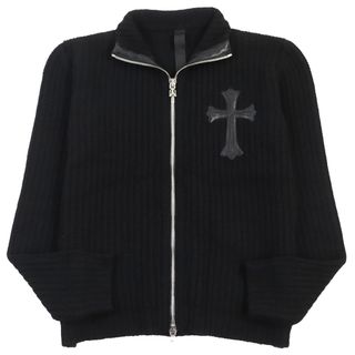 Chrome Hearts - 美品●CHROME HEARTS クロムハーツ 2213-304-1240 カシミヤ100％ ラムレザー使い クロスパッチ ダガージップ ジップアップカーディガン ブラック S USA製 正規品 メンズ