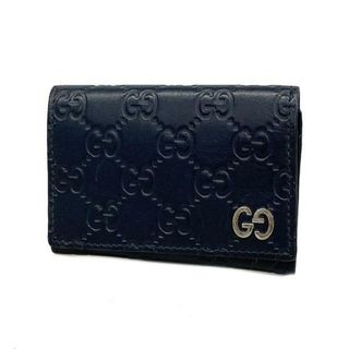 グッチ(Gucci)の【4ge4486】グッチ 名刺入れ/グッチシマ/473923 2778/レザー/ネイビー/シルバー金具 【中古】 メンズ/レディース/ユニセックス(名刺入れ/定期入れ)