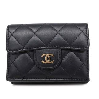 シャネル(CHANEL)の【4ge4347】シャネル 三つ折り財布/マトラッセ/ラムスキン/ブラック/ゴールド金具 【中古】 レディース(財布)