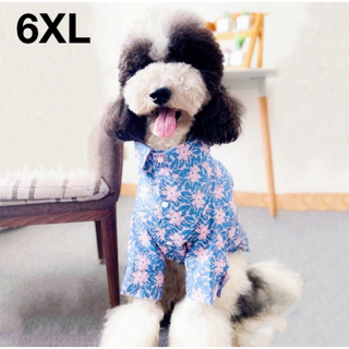 【ペット用】大型犬用 ペット服 デニムシャツ ピンク花柄 プリント 6XL(犬)