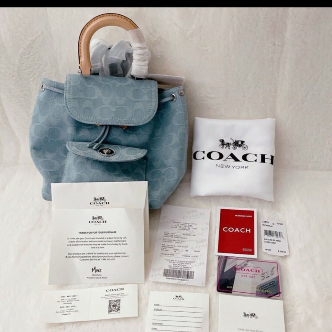 COACH(コーチ)の【新品未使用】COACH  リュック レザー ミニ リュックサック 水色 大人 レディースのバッグ(リュック/バックパック)の商品写真