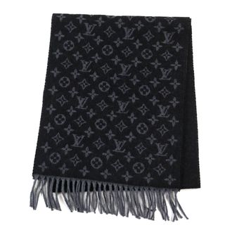 ルイヴィトン(LOUIS VUITTON)の美品○LOUIS VUITTON ルイヴィトン M71607 グラディエント カシミヤ混 エシャルプ・モノグラム グラデーション マフラー グレー系 イタリア製 正規品 メンズ(マフラー)