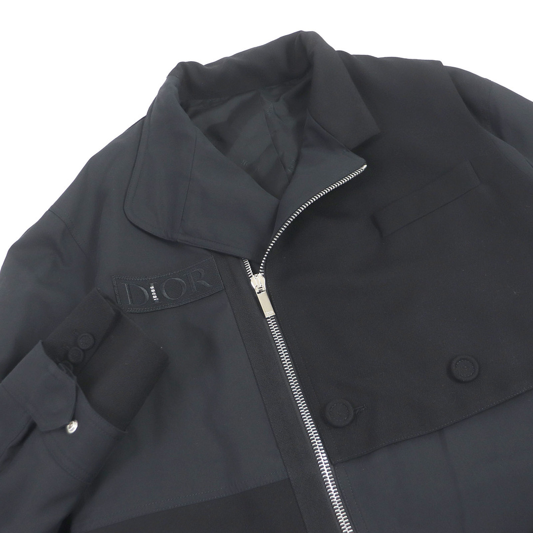 DIOR HOMME(ディオールオム)の極美品□DIOR ディオール オム sacai サカイ 21AW 213C312A4451 パーカ コットンファイユ 再構築 ロング丈 ドッキングコート ブラック 46 イタリア製 正規品 メンズ メンズのジャケット/アウター(その他)の商品写真