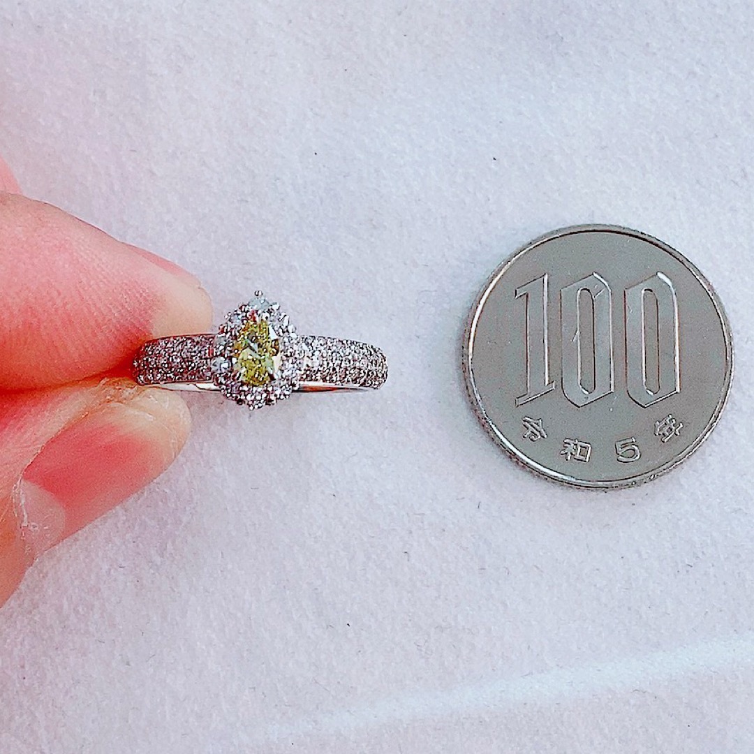 ★0.26ct★ファンシーインテンス✨イエローダイヤモンド0.5パヴェリング指輪 レディースのアクセサリー(リング(指輪))の商品写真