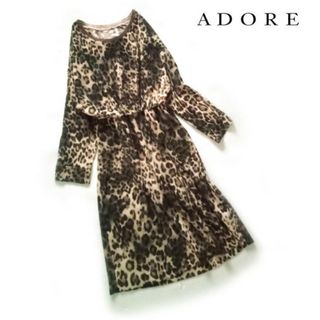 アドーア(ADORE)のアドーア ADORE■ワンピース チュニック レオパード ウエストゴム ベージュ(ひざ丈ワンピース)