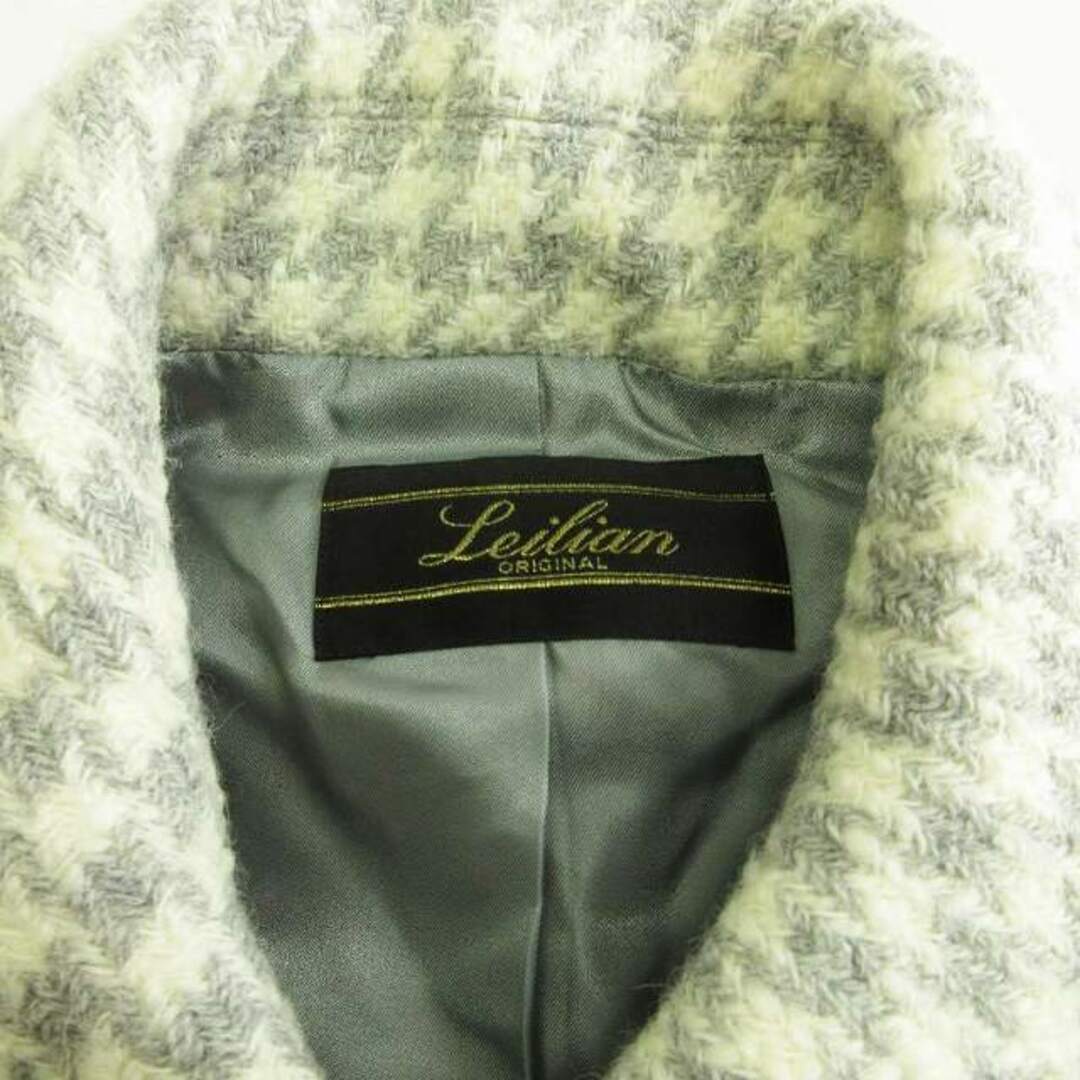 leilian(レリアン)のレリアン タグ付き ステンカラーコート チェック グレー 白 11 L位 レディースのジャケット/アウター(ロングコート)の商品写真