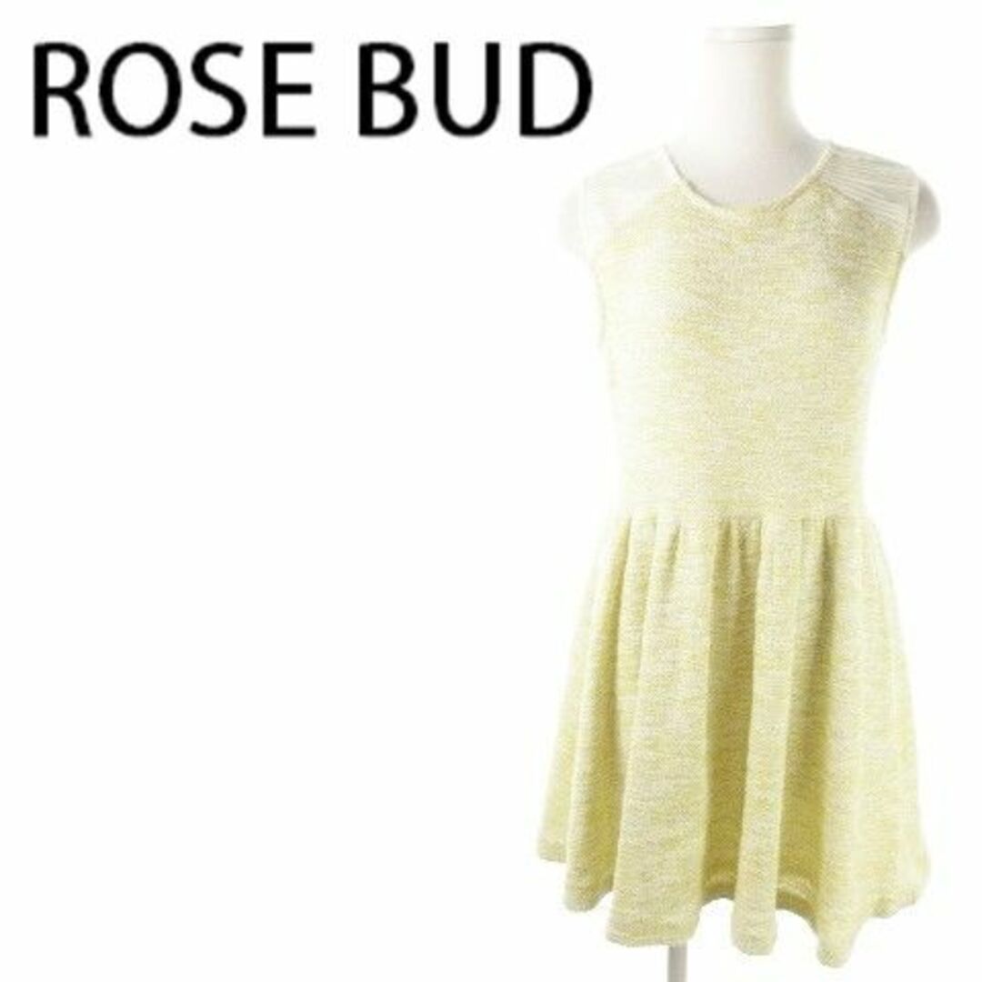 ROSE BUD(ローズバッド)のローズバッド ノースリーブミニワンピース ツイード F 黄 220326AO2A レディースのワンピース(ミニワンピース)の商品写真