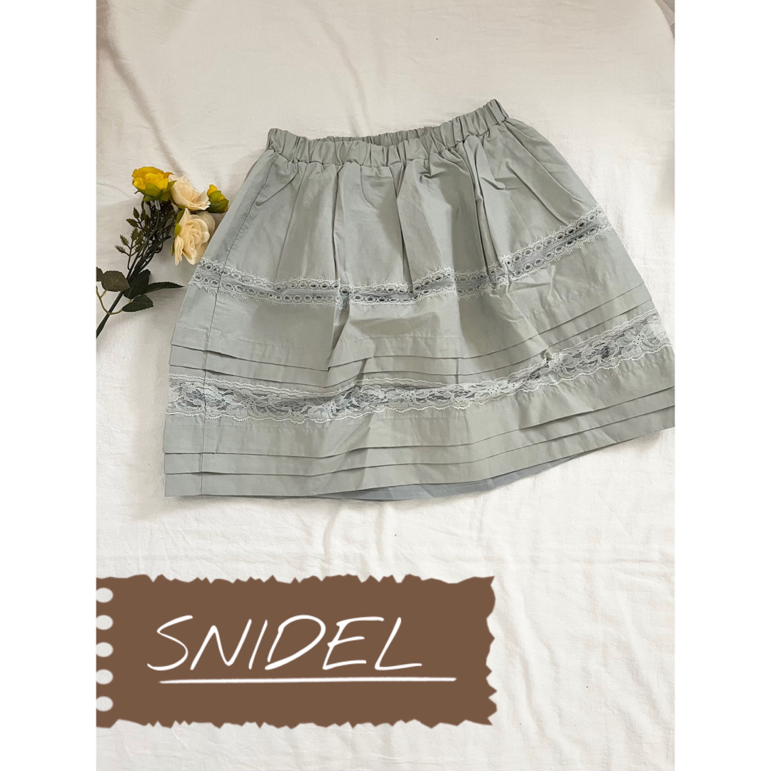 SNIDEL(スナイデル)のsnidel スナイデル ひざ丈スカート ミニスカート　ミントグリーン レース レディースのスカート(ミニスカート)の商品写真