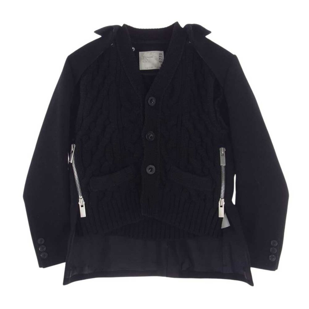 sacai(サカイ)のSacai サカイ ジャケット 23AW 23-06775 Wool Melton Knit Cardigan ウール メルトン ニット カーディガン ドッキング ジャケット ブラック系 1【中古】 レディースのジャケット/アウター(その他)の商品写真