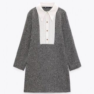 ザラ(ZARA)のZARA コントラスト サテンテクスチャーワンピース(ミニワンピース)