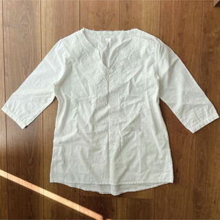 fifth - fifthフィフス　コットンブラウス　刺繍白ホワイト　七分袖 トップスカットソー