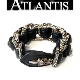 クロムハーツ(Chrome Hearts)のCHROME HEARTS 銀座店 クロムハーツ WVN ダブルスクロール レザーブレス メンズ SV925 黒 94293(ブレスレット)