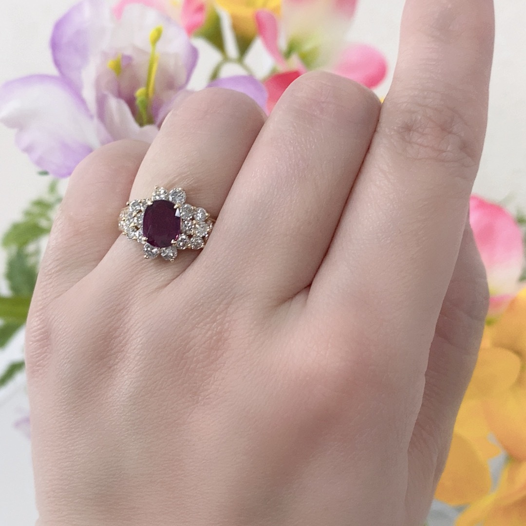 【JB-3739】K18 天然ルビー ダイヤモンド リング レディースのアクセサリー(リング(指輪))の商品写真