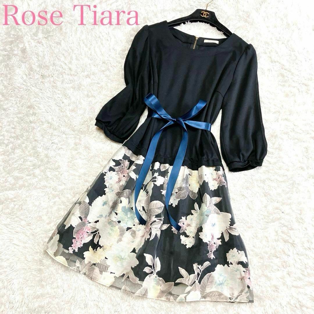 Rose Tiara(ローズティアラ)の美品 ローズティアラ ドッキングワンピース ひざ丈 ふんわり 42 XL レディースのワンピース(ひざ丈ワンピース)の商品写真