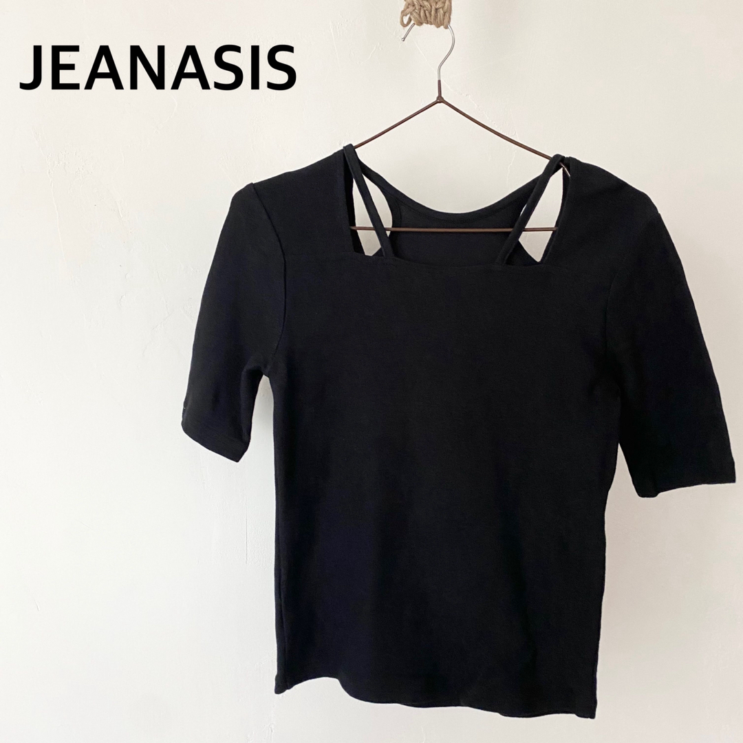 JEANASIS(ジーナシス)のジーナシス　ブラック　半袖　トップス　肩空き　Tシャツ　カットソー　フリーサイズ レディースのトップス(カットソー(半袖/袖なし))の商品写真