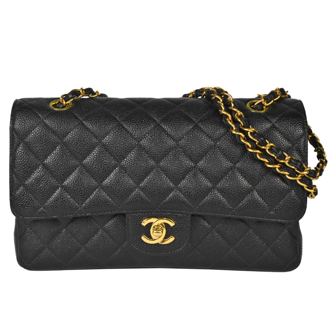 CHANEL(シャネル)のシャネル CHANEL マトラッセ25 ココマーク Wフラップ Wチェーン ショルダーバッグ 2WAY キャビアスキン A01112 ブラック ゴールド金具 5番(1998年製造)【中古】 レディースのバッグ(ハンドバッグ)の商品写真