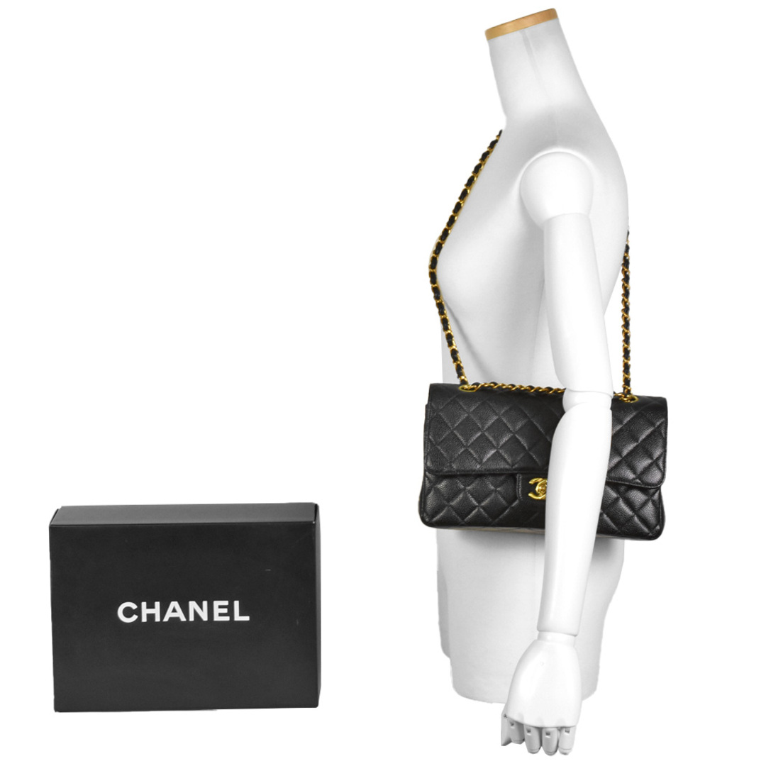 CHANEL(シャネル)のシャネル CHANEL マトラッセ25 ココマーク Wフラップ Wチェーン ショルダーバッグ 2WAY キャビアスキン A01112 ブラック ゴールド金具 5番(1998年製造)【中古】 レディースのバッグ(ハンドバッグ)の商品写真