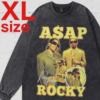 ASAP Rocky　ヴィンテージ加工　RAP　Tシャツ　ロンT　ブラック　XL(Tシャツ/カットソー(七分/長袖))