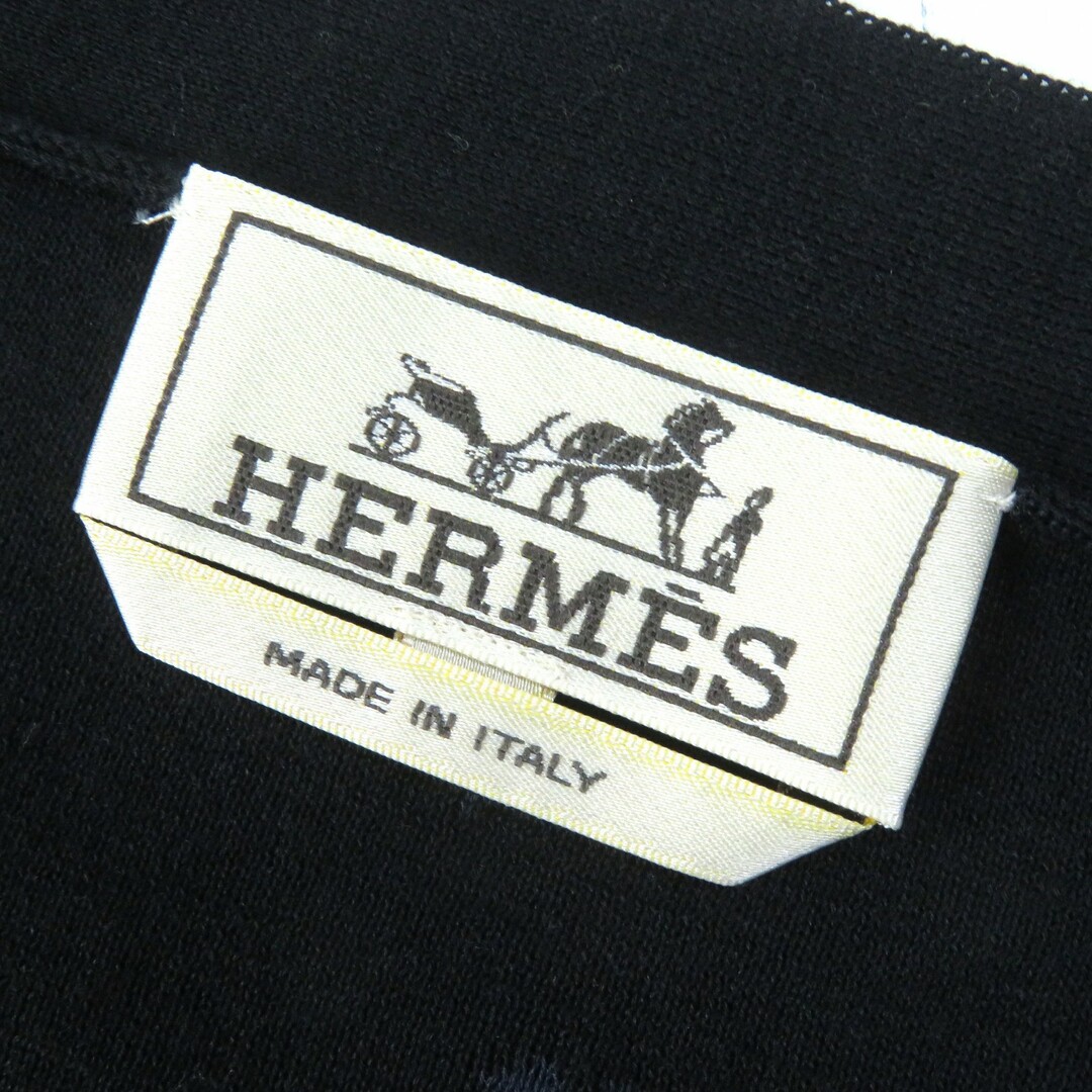 Hermes(エルメス)の極美品△HERMES エルメス コットン100％ 総柄 Vネック 長袖 ニット カーディガン ネイビー ブラック S イタリア製 正規品 レディース レディースのトップス(カーディガン)の商品写真