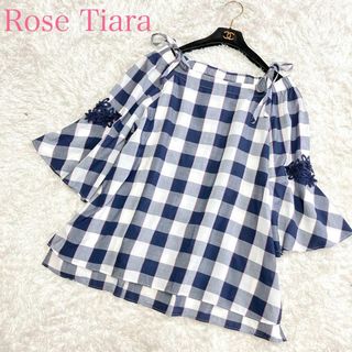 Rose Tiara - 美品 ローズティアラ チェックブラウス オフショルダー 42 XL