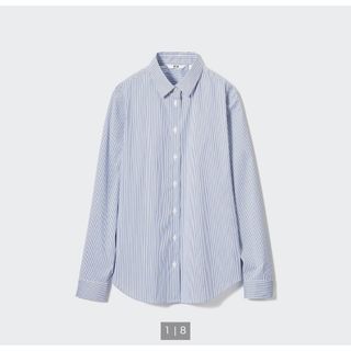 ユニクロ(UNIQLO)の【値下げ中‼️】UNIQLO スーピマコットンストレッチストライプシャツ ブルー(シャツ/ブラウス(長袖/七分))