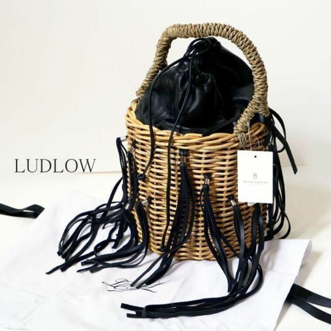 LUDLOW(ラドロー)の新品 ラドロー LUDLOW カゴバッグ レザー フリンジ 黒 ブラック 未使用 レディースのバッグ(かごバッグ/ストローバッグ)の商品写真