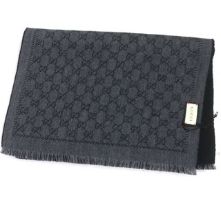 グッチ(Gucci)の未使用品▼GUCCI グッチ 402093 ウール100% GG柄 フリンジ付き リバーシブル マフラー グレー ブラック イタリア製 正規品 メンズ(マフラー)