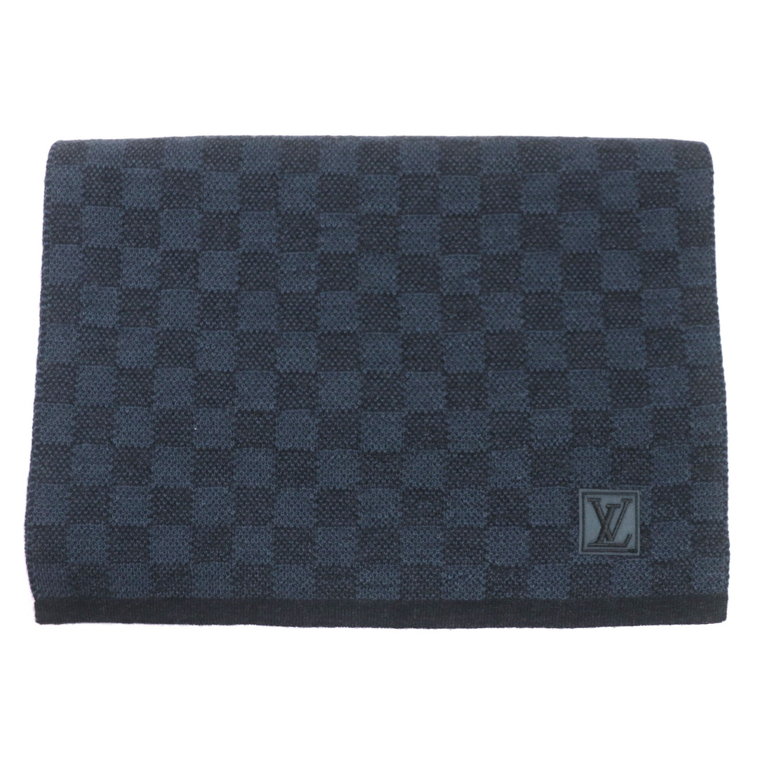 LOUIS VUITTON(ルイヴィトン)の極美品▼LOUIS VUITTON ルイヴィトン 2015年製 M70030 エシャルプ・プティ ダミエ ウール エシャルプ ロゴ刺繍 マフラー ネイビー イギリス製 正規品 メンズ メンズのファッション小物(マフラー)の商品写真