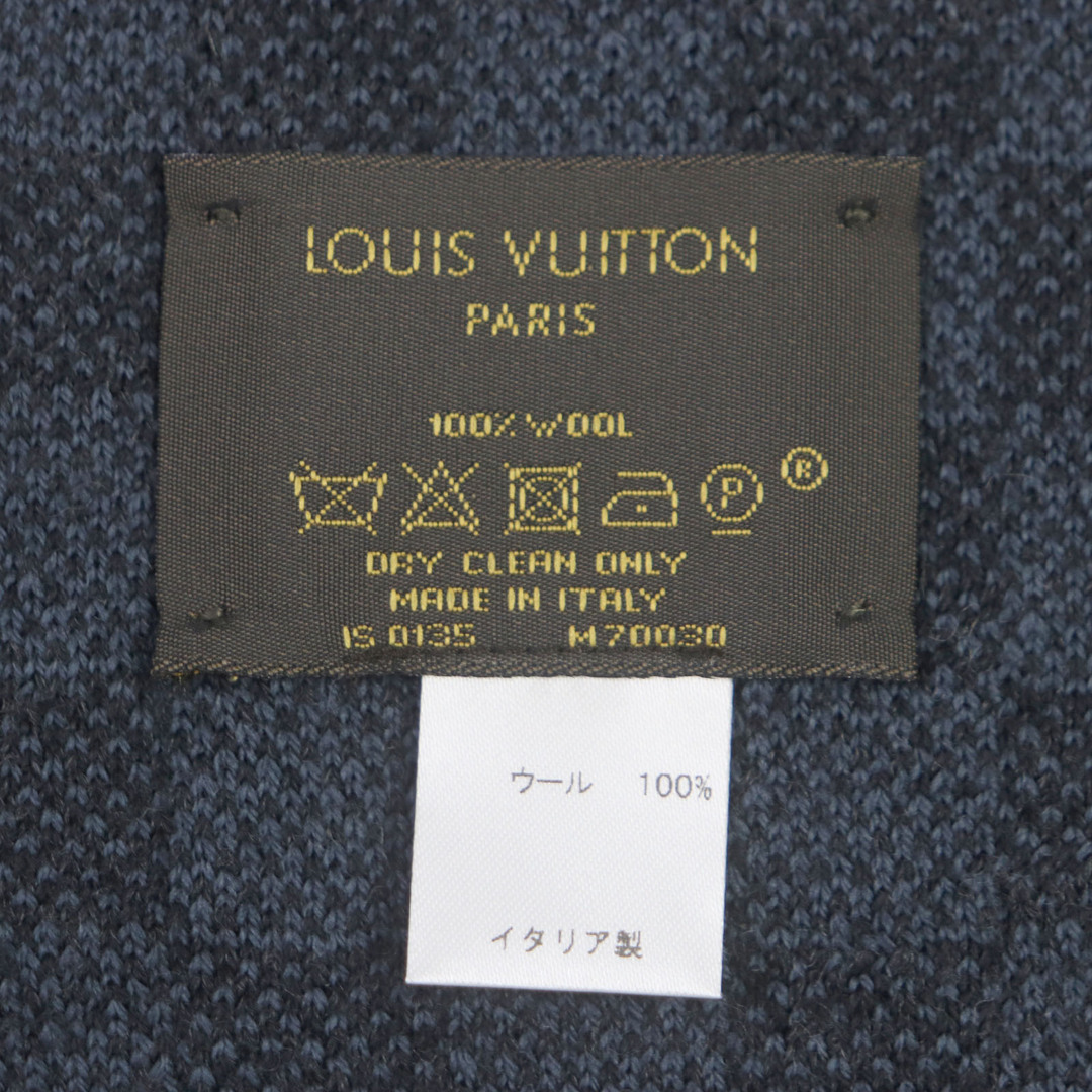 LOUIS VUITTON(ルイヴィトン)の極美品▼LOUIS VUITTON ルイヴィトン 2015年製 M70030 エシャルプ・プティ ダミエ ウール エシャルプ ロゴ刺繍 マフラー ネイビー イギリス製 正規品 メンズ メンズのファッション小物(マフラー)の商品写真