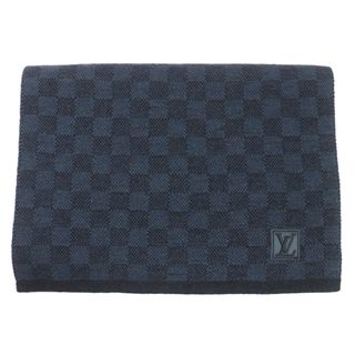 ルイヴィトン(LOUIS VUITTON)の極美品▼LOUIS VUITTON ルイヴィトン 2015年製 M70030 エシャルプ・プティ ダミエ ウール エシャルプ ロゴ刺繍 マフラー ネイビー イギリス製 正規品 メンズ(マフラー)