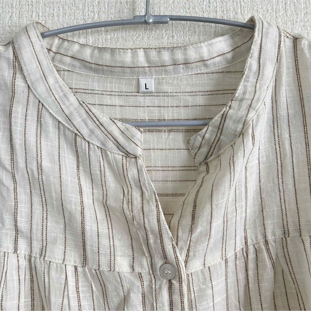 未使用　L レディース　シャツ　8分袖　春物　大きいサイズ　ブラウス　綿 レディースのトップス(シャツ/ブラウス(長袖/七分))の商品写真