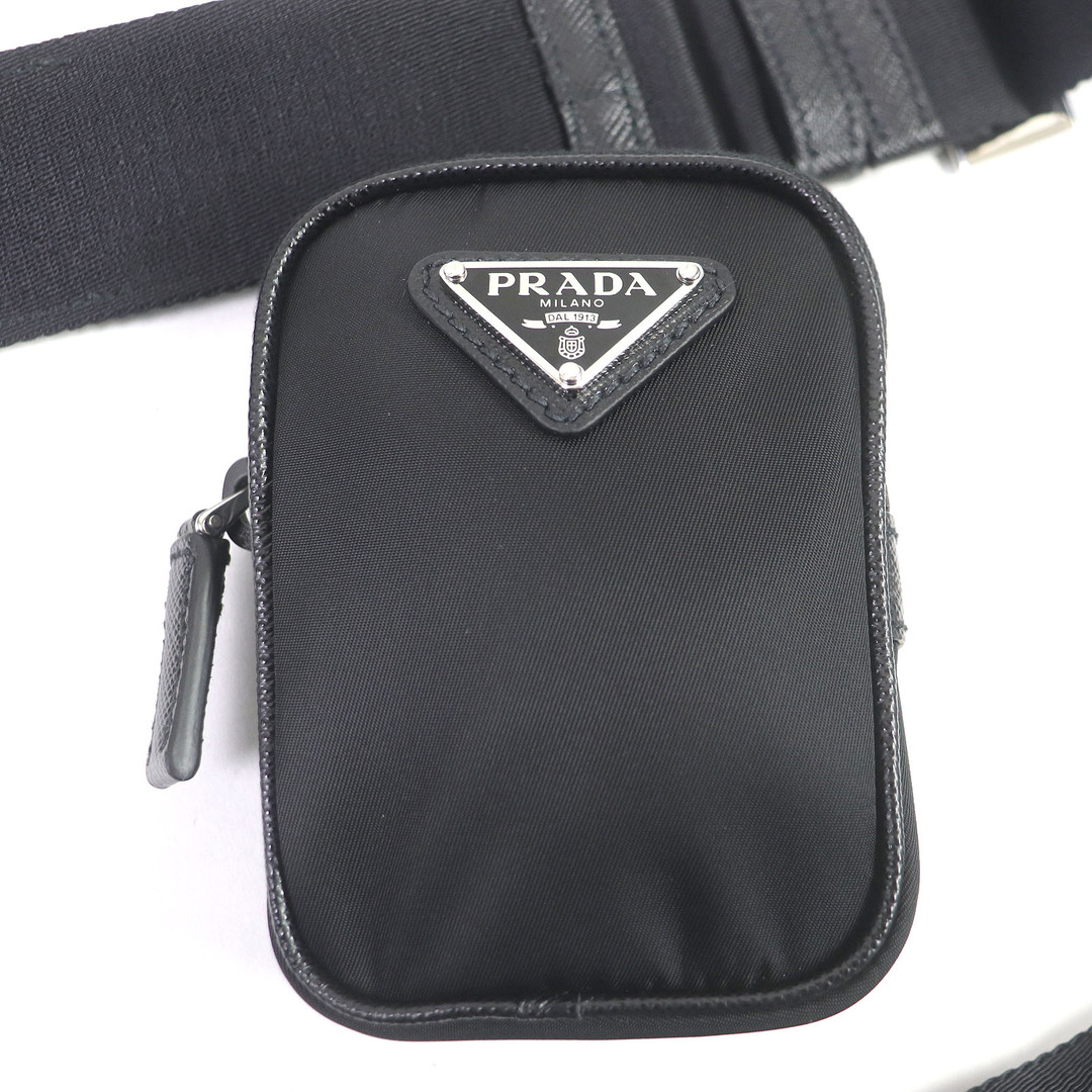 PRADA(プラダ)の極美品□PRADA プラダ 2VH112 Re-Nylon サフィアーノレザー トライアングルロゴ ポーチ付き ショルダーバッグ ブラック イタリア製 メンズ メンズのバッグ(ショルダーバッグ)の商品写真