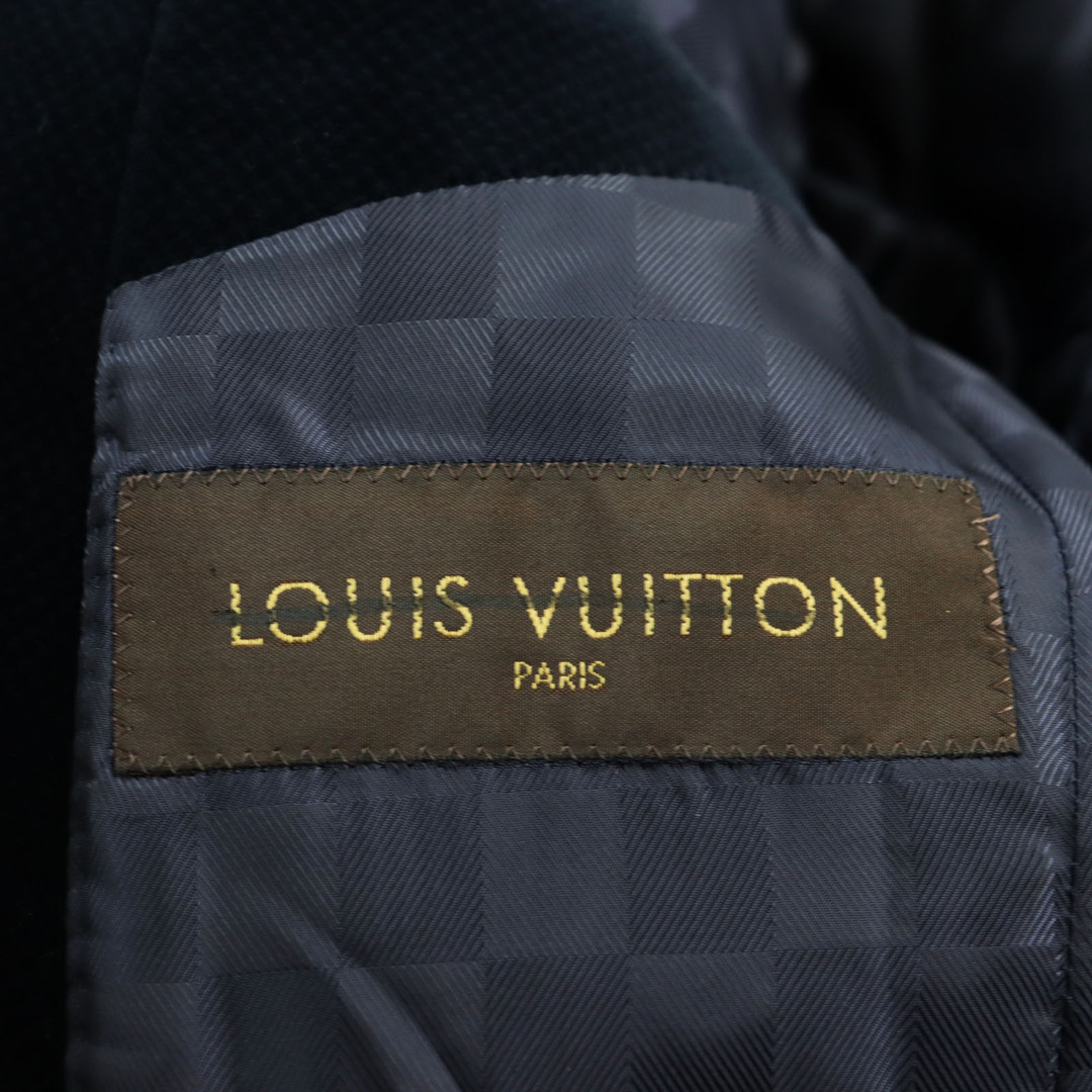 LOUIS VUITTON(ルイヴィトン)の良品●LOUIS VUITTON ルイヴィトン ベロア LVロゴボタン 裏地ダミエ使い 本切羽 シングル テーラードジャケット ダークネイビー 44 イタリア製 正規品 メンズ メンズのジャケット/アウター(テーラードジャケット)の商品写真