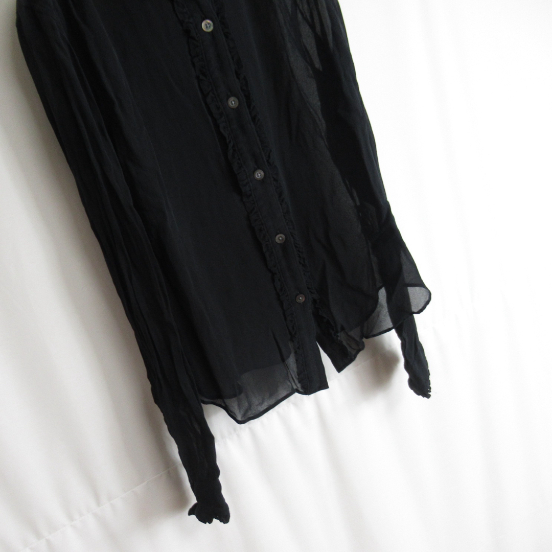 MARGARET HOWELL(マーガレットハウエル)のMARGARET HOWELL ブラック シルク シャツ トップス 黒 絹  S レディースのトップス(シャツ/ブラウス(長袖/七分))の商品写真