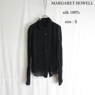 マーガレットハウエル(MARGARET HOWELL)のMARGARET HOWELL ブラック シルク シャツ トップス 黒 絹  S(シャツ/ブラウス(長袖/七分))