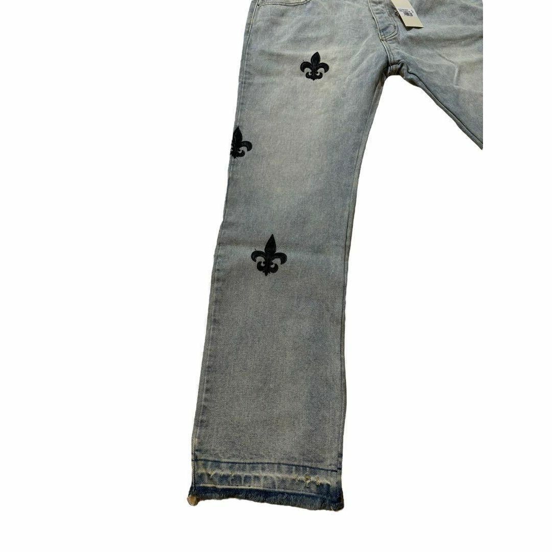 【新品】mnml ミニマル フルールパッチ ストレート デニム ジーンズ　W38 メンズのパンツ(デニム/ジーンズ)の商品写真