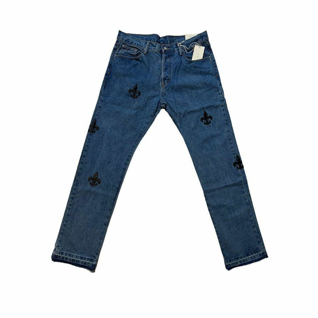 【新品】mnml ミニマル フルールパッチ ストレート デニム ブルー W36 メンズのパンツ(デニム/ジーンズ)の商品写真