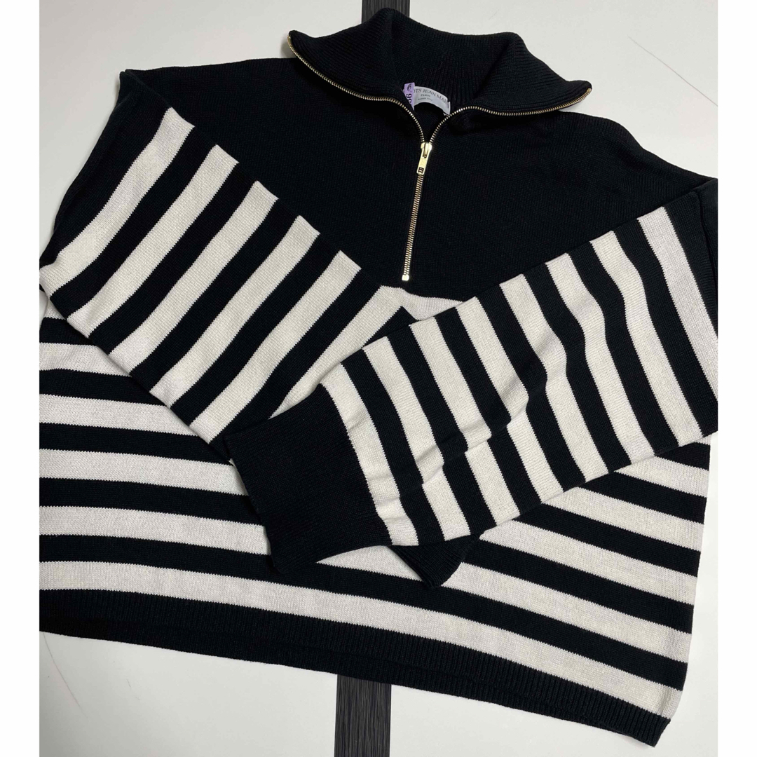 DEUXIEME CLASSE(ドゥーズィエムクラス)の【トリコット ジーン マーク】 BLACK BORDER HALF ZIP レディースのトップス(ニット/セーター)の商品写真