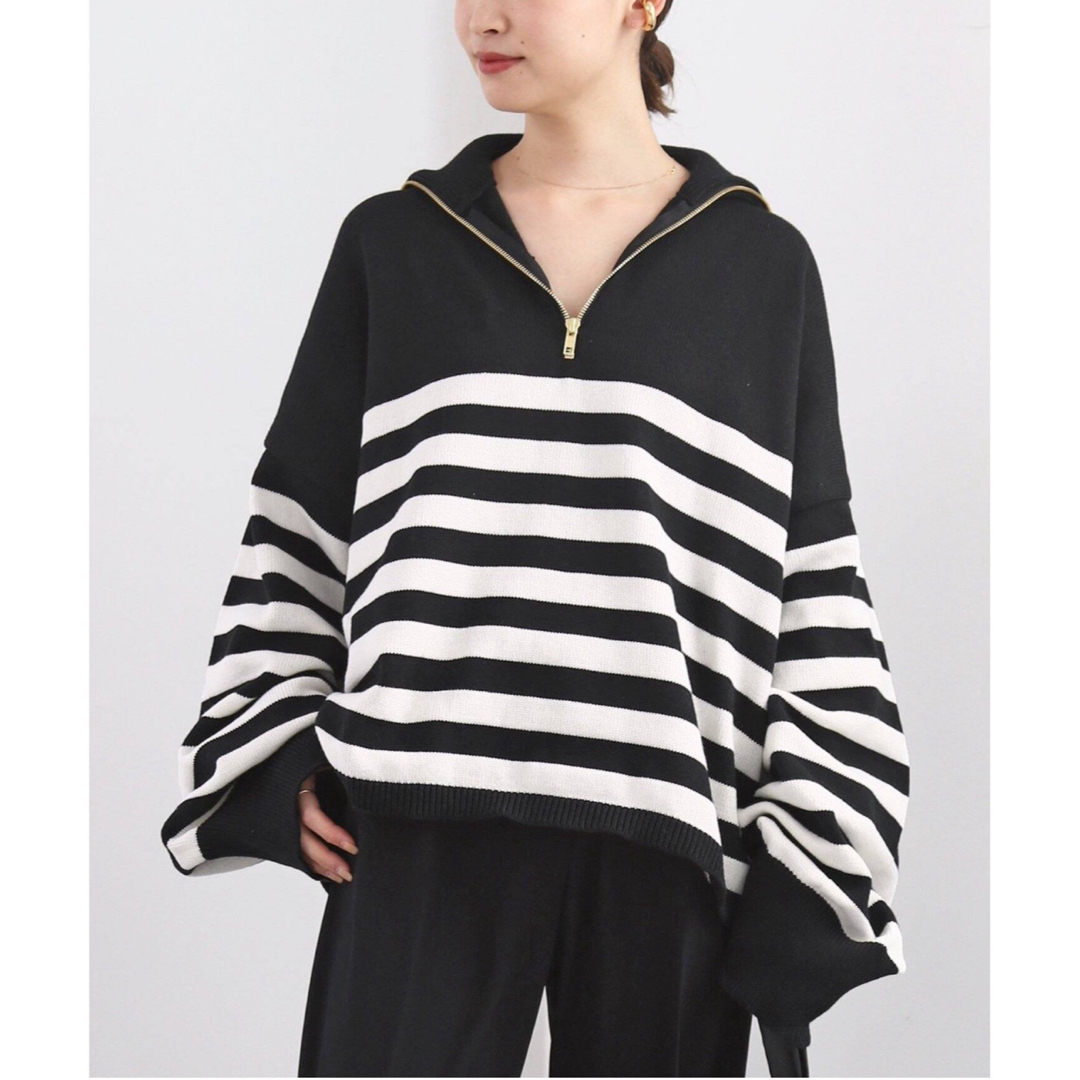 DEUXIEME CLASSE(ドゥーズィエムクラス)の【トリコット ジーン マーク】 BLACK BORDER HALF ZIP レディースのトップス(ニット/セーター)の商品写真