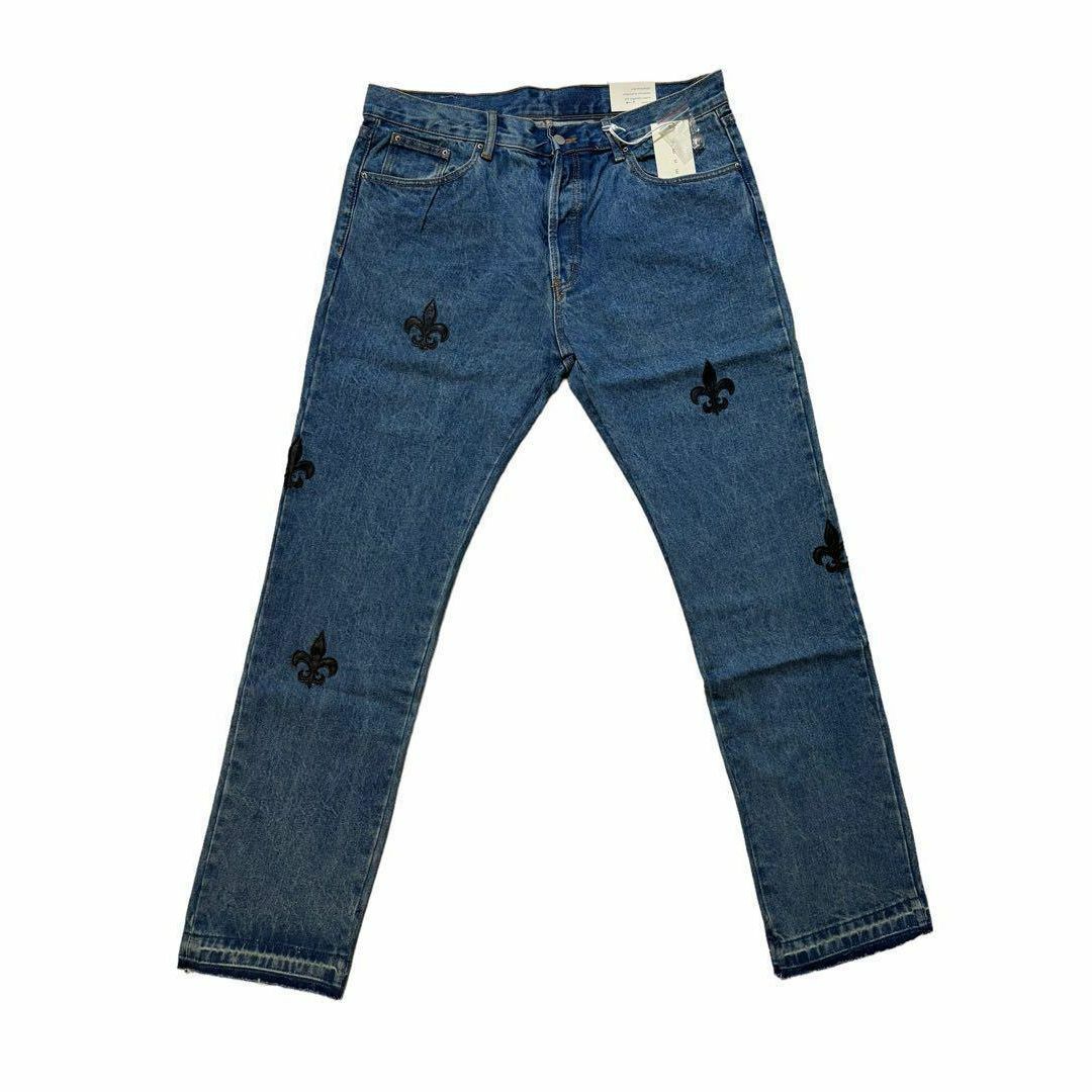【新品】mnml ミニマル フルールパッチ ストレート デニム ブルー W38 メンズのパンツ(デニム/ジーンズ)の商品写真