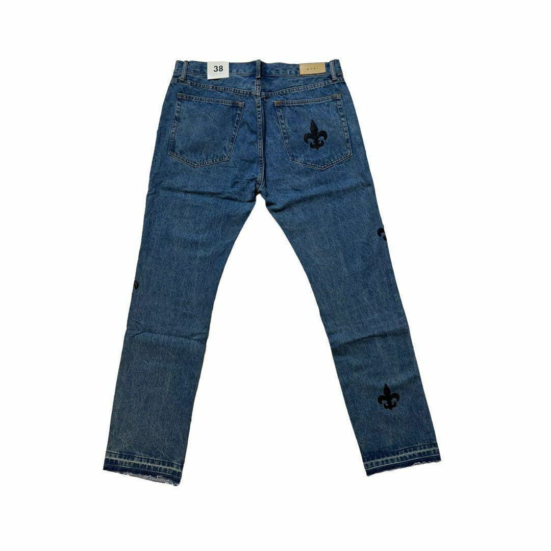 【新品】mnml ミニマル フルールパッチ ストレート デニム ブルー W38 メンズのパンツ(デニム/ジーンズ)の商品写真