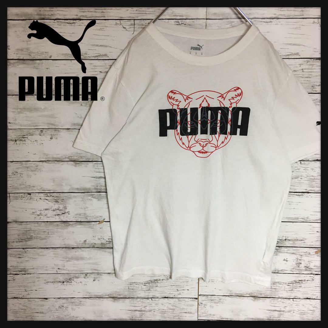 PUMA(プーマ)の【美品ピューマプリントBIGロゴ】プーマ　半袖プリントTシャツ　白M K282 メンズのトップス(Tシャツ/カットソー(半袖/袖なし))の商品写真