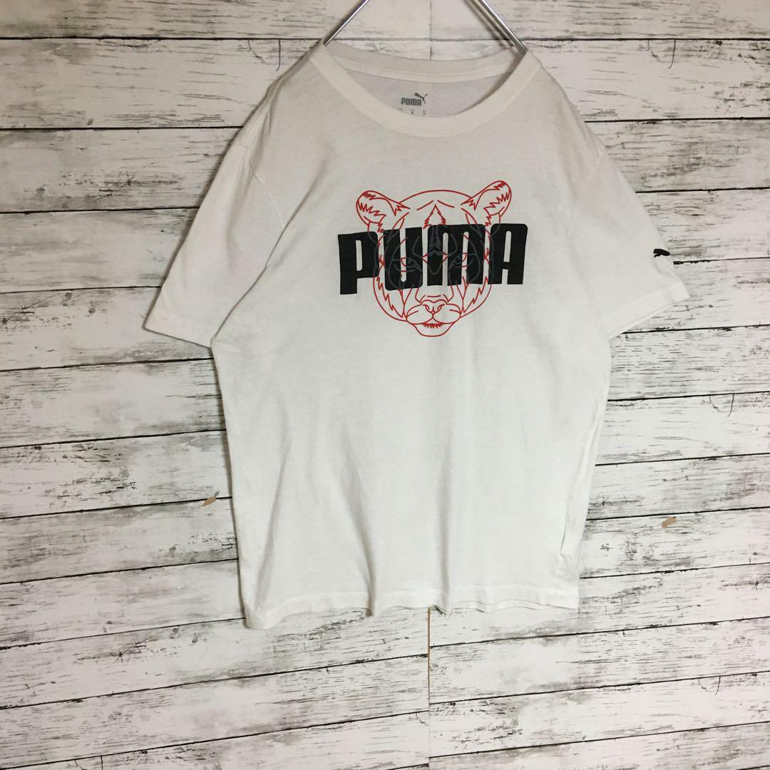 PUMA(プーマ)の【美品ピューマプリントBIGロゴ】プーマ　半袖プリントTシャツ　白M K282 メンズのトップス(Tシャツ/カットソー(半袖/袖なし))の商品写真