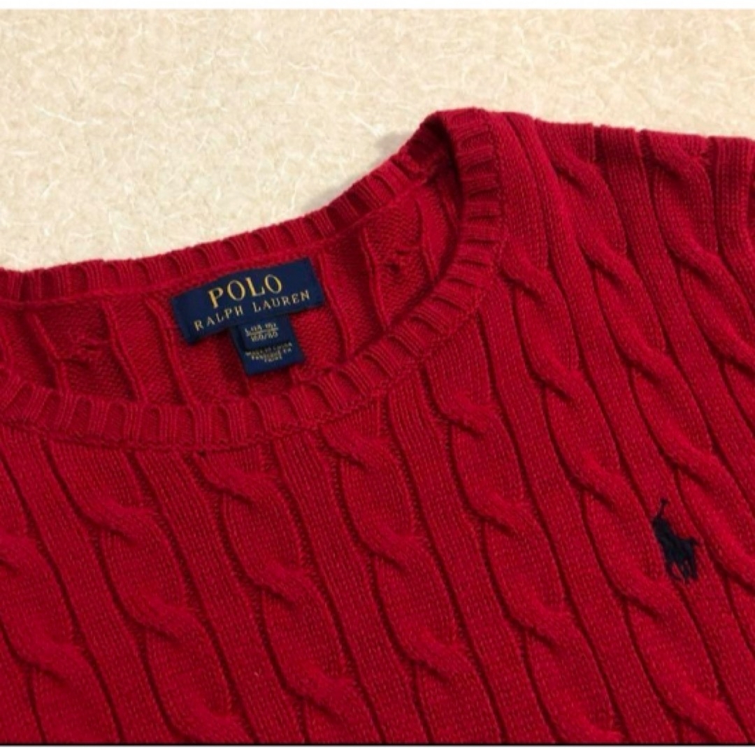 POLO RALPH LAUREN(ポロラルフローレン)の美品　ラルフローレン　ケーブルニット　レッド　M レディースのトップス(ニット/セーター)の商品写真