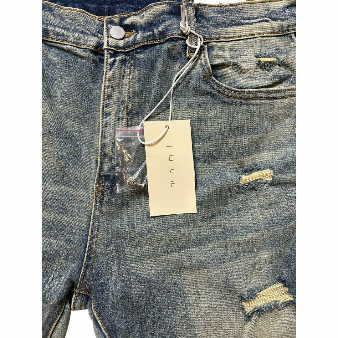 【希少】mnml ミニマル ダメージ クラッシュ バイカー デニムパンツ W38 メンズのパンツ(デニム/ジーンズ)の商品写真