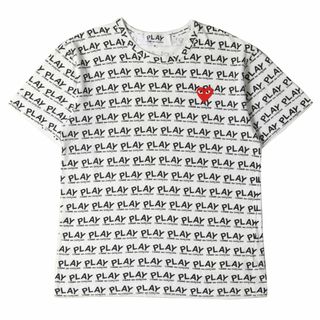 コムデギャルソン(COMME des GARCONS)のCOMME des GARCONS コムデギャルソン Tシャツ サイズ:M プレイ ハートワッペン ロゴ総柄 AZ-T036 クルーネック PLAY AD2005 ホワイト 白 日本製 トップス カットソー 半袖 【メンズ】【中古】(Tシャツ/カットソー(半袖/袖なし))