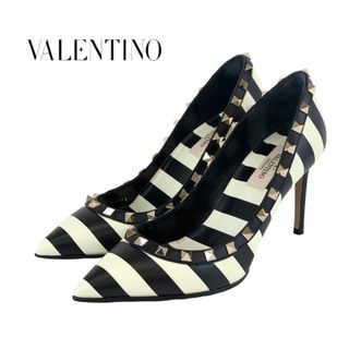 ヴァレンティノ(VALENTINO)のヴァレンティノ VALENTINO パンプス 靴 シューズ ロックスタッズ ストライプ レザー バイカラー ブラック ホワイト(ハイヒール/パンプス)